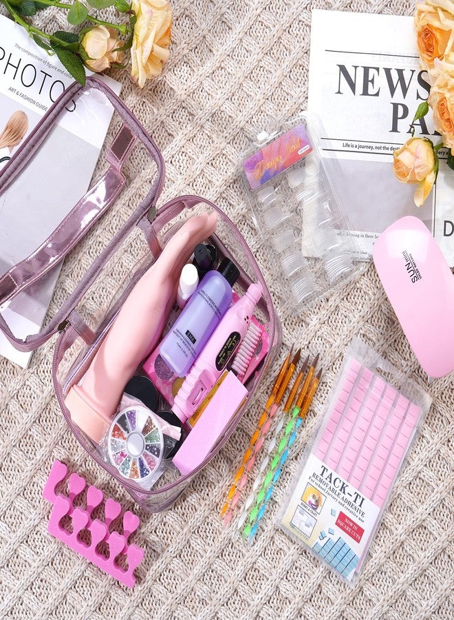Wilfniee Nail Kit for Beginners with Everything: Practice Hand Acrylic Nail Set Professional Powder Drill Liquid Starter Kits with U V Lamp in Cosmetic Gift Bag for Women Salon Home (Pink) - Image 3